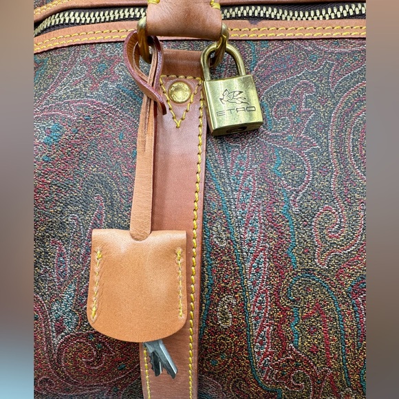 ETRO -Authentic-Paisley Coated Canvas Bandolier Duffle w/ Lock/Key/Strap 60 - Picture 12 of 16